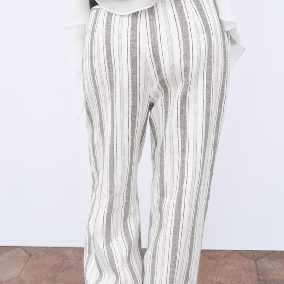 NWT ZARA UNBLEACHED STRIPED LINEN PANT M - Picture 3 of 4